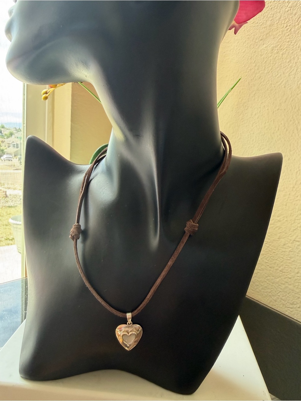 handmade Heart Pendant silver sterling 925 Cord leather genuine Necklace